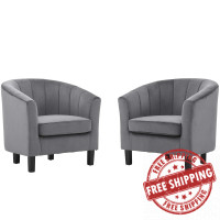 Modway EEI-4150-GRY Gray Prospect Channel Tufted Performance Velvet Armchair Set of 2