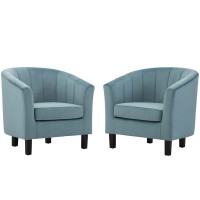 Modway EEI-4150-LBU Light Blue Prospect Channel Tufted Performance Velvet Armchair Set of 2