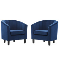 Modway EEI-4150-NAV Navy Prospect Channel Tufted Performance Velvet Armchair Set of 2