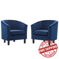 Modway EEI-4150-NAV Navy Prospect Channel Tufted Performance Velvet Armchair Set of 2