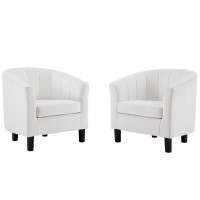 Modway EEI-4150-WHI White Prospect Channel Tufted Performance Velvet Armchair Set of 2