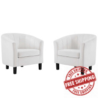 Modway EEI-4150-WHI White Prospect Channel Tufted Performance Velvet Armchair Set of 2