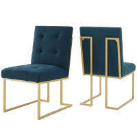 Modway EEI-4151-GLD-AZU Gold Azure Privy Gold Stainless Steel Upholstered Fabric Dining Accent Chair Set of 2