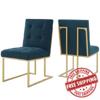 Modway EEI-4151-GLD-AZU Gold Azure Privy Gold Stainless Steel Upholstered Fabric Dining Accent Chair Set of 2