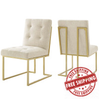 Modway EEI-4151-GLD-BEI Gold Beige Privy Gold Stainless Steel Upholstered Fabric Dining Accent Chair Set of 2