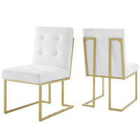 Modway EEI-4151-GLD-WHI Gold White Privy Gold Stainless Steel Upholstered Fabric Dining Accent Chair Set of 2