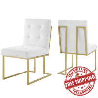 Modway EEI-4151-GLD-WHI Gold White Privy Gold Stainless Steel Upholstered Fabric Dining Accent Chair Set of 2