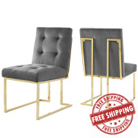 Modway EEI-4152-GLD-CHA Gold Charcoal Privy Gold Stainless Steel Performance Velvet Dining Chair Set of 2