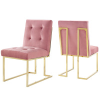 Modway EEI-4152-GLD-DUS Gold Dusty Rose Privy Gold Stainless Steel Performance Velvet Dining Chair Set of 2