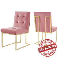 Modway EEI-4152-GLD-DUS Gold Dusty Rose Privy Gold Stainless Steel Performance Velvet Dining Chair Set of 2