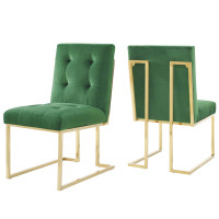 Modway EEI-4152-GLD-EME Gold Emerald Privy Gold Stainless Steel Performance Velvet Dining Chair Set of 2