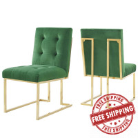 Modway EEI-4152-GLD-EME Gold Emerald Privy Gold Stainless Steel Performance Velvet Dining Chair Set of 2