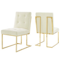 Modway EEI-4152-GLD-IVO Gold Ivory Privy Gold Stainless Steel Performance Velvet Dining Chair Set of 2