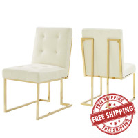 Modway EEI-4152-GLD-IVO Gold Ivory Privy Gold Stainless Steel Performance Velvet Dining Chair Set of 2