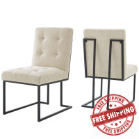 Modway EEI-4153-BLK-BEI Black Beige Privy Black Stainless Steel Upholstered Fabric Dining Chair Set of 2