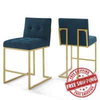 Modway EEI-4154-GLD-AZU Gold Azure Privy Gold Stainless Steel Upholstered Fabric Counter Stool Set of 2