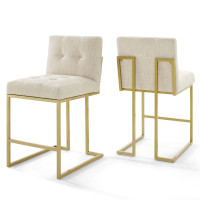 Modway EEI-4154-GLD-BEI Gold Beige Privy Gold Stainless Steel Upholstered Fabric Counter Stool Set of 2