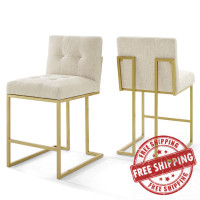 Modway EEI-4154-GLD-BEI Gold Beige Privy Gold Stainless Steel Upholstered Fabric Counter Stool Set of 2