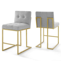 Modway EEI-4154-GLD-LGR Gold Light Gray Privy Gold Stainless Steel Upholstered Fabric Counter Stool Set of 2
