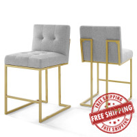 Modway EEI-4154-GLD-LGR Gold Light Gray Privy Gold Stainless Steel Upholstered Fabric Counter Stool Set of 2