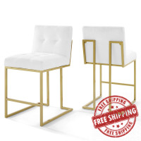 Modway EEI-4154-GLD-WHI Gold White Privy Gold Stainless Steel Upholstered Fabric Counter Stool Set of 2