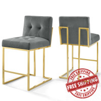 Modway EEI-4155-GLD-CHA Gold Charcoal Privy Gold Stainless Steel Performance Velvet Counter Stool Set of 2