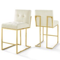 Modway EEI-4155-GLD-IVO Gold Ivory Privy Gold Stainless Steel Performance Velvet Counter Stool Set of 2