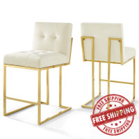 Modway EEI-4155-GLD-IVO Gold Ivory Privy Gold Stainless Steel Performance Velvet Counter Stool Set of 2