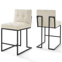 Modway EEI-4156-BLK-BEI Black Beige Privy Black Stainless Steel Upholstered Fabric Counter Stool Set of 2