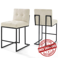 Modway EEI-4156-BLK-BEI Black Beige Privy Black Stainless Steel Upholstered Fabric Counter Stool Set of 2