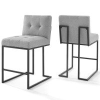 Modway EEI-4156-BLK-LGR Black Light Gray Privy Black Stainless Steel Upholstered Fabric Counter Stool Set of 2