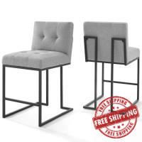 Modway EEI-4156-BLK-LGR Black Light Gray Privy Black Stainless Steel Upholstered Fabric Counter Stool Set of 2