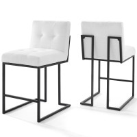 Modway EEI-4156-BLK-WHI Black White Privy Black Stainless Steel Upholstered Fabric Counter Stool Set of 2