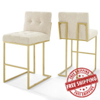 Modway EEI-4157-GLD-BEI Gold Beige Privy Gold Stainless Steel Performance Velvet Bar Stool Set of 2