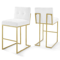 Modway EEI-4157-GLD-WHI Gold White Privy Gold Stainless Steel Performance Velvet Bar Stool Set of 2