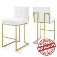 Modway EEI-4157-GLD-WHI Gold White Privy Gold Stainless Steel Performance Velvet Bar Stool Set of 2