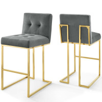 Modway EEI-4158-GLD-CHA Gold Charcoal Privy Gold Stainless Steel Performance Velvet Bar Stool Set of 2