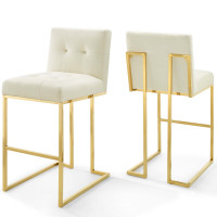 Modway EEI-4158-GLD-IVO Gold Ivory Privy Gold Stainless Steel Performance Velvet Bar Stool Set of 2