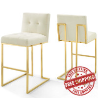 Modway EEI-4158-GLD-IVO Gold Ivory Privy Gold Stainless Steel Performance Velvet Bar Stool Set of 2