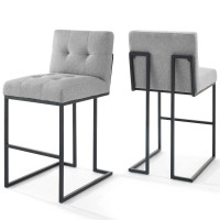 Modway EEI-4159-BLK-LGR Black Light Gray Privy Black Stainless Steel Upholstered Fabric Bar Stool Set of 2