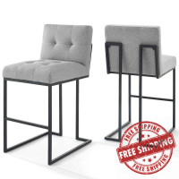 Modway EEI-4159-BLK-LGR Black Light Gray Privy Black Stainless Steel Upholstered Fabric Bar Stool Set of 2