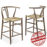 Modway EEI-4165-GRY Gray Amish Wood Counter Stool Set of 2