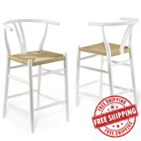 Modway EEI-4165-WHI White Amish Wood Counter Stool Set of 2