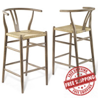 Modway EEI-4166-GRY Gray Amish Wood Bar Stool Set of 2
