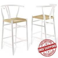Modway EEI-4166-WHI White Amish Wood Bar Stool Set of 2