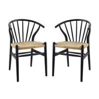 Modway EEI-4168-BLK Black Flourish Spindle Wood Dining Side Chair Set of 2