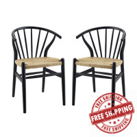 Modway EEI-4168-BLK Black Flourish Spindle Wood Dining Side Chair Set of 2