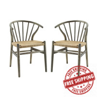Modway EEI-4168-GRY Gray Flourish Spindle Wood Dining Side Chair Set of 2