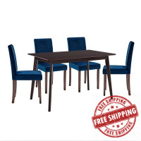 Modway EEI-4180-CAP-NAV Cappuccino Navy Prosper 5 Piece Upholstered Velvet Dining Set