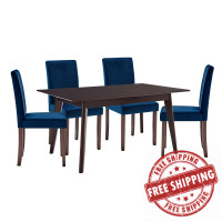 Modway EEI-4185-CAP-NAV Cappuccino Navy Prosper 5 Piece Upholstered Velvet Dining Set